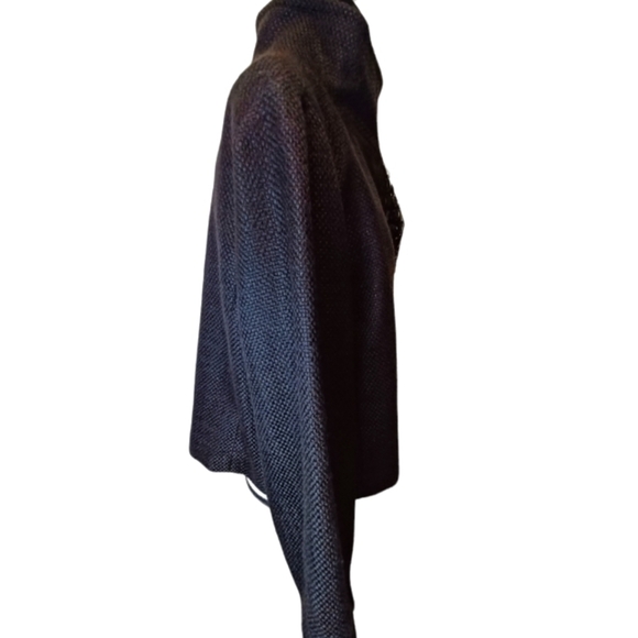 Nygard Collection Black Cowl Collar Pea Coat with Black beading design on lapel - Picture 3 of 15